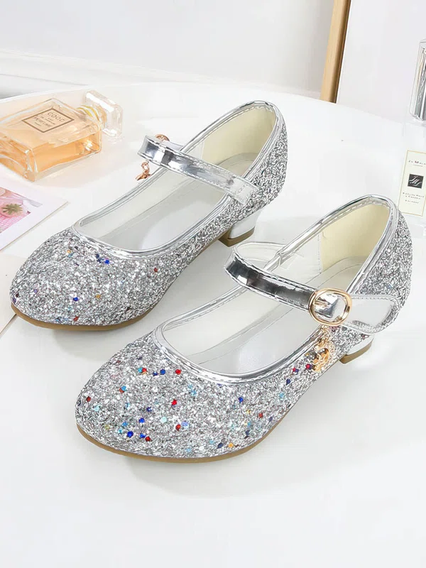 Kids' Closed Toe Sparkling Glitter Buckle Flat Heel Girl Shoes #Milly03031535