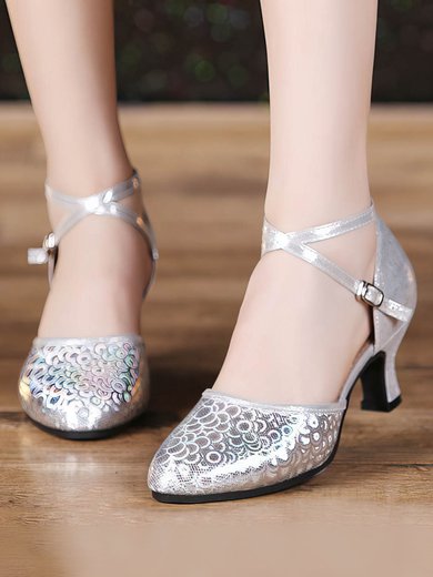 Women's Closed Toe PVC Buckle Kitten Heel Dance Shoes #Milly03031073