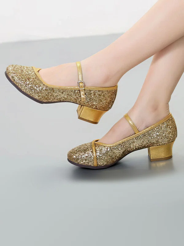 Women's Closed Toe Sparkling Glitter Sequin Chunky Heel Dance Shoes #Milly03031083
