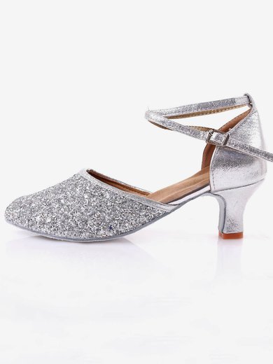 Women's Closed Toe Sparkling Glitter Buckle Kitten Heel Dance Shoes #Milly03031099