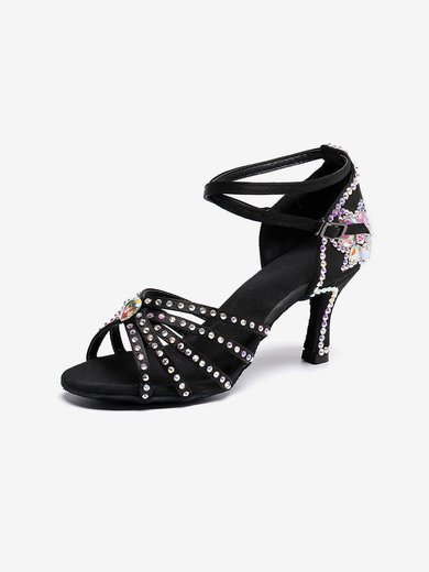 Women's Sandals Satin Rhinestone Kitten Heel Dance Shoes #Milly03031209