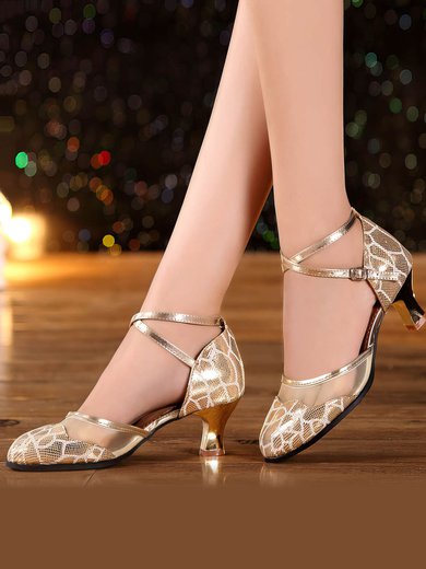 Women's Closed Toe Real Leather Sequin Kitten Heel Dance Shoes #Milly03031225
