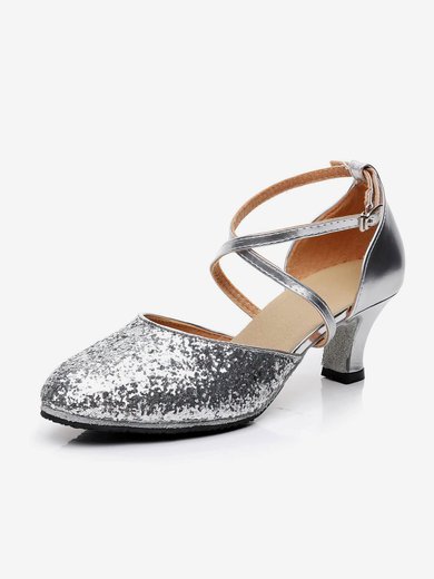 Women's Closed Toe Sparkling Glitter Sequin Kitten Heel Dance Shoes #Milly03031235