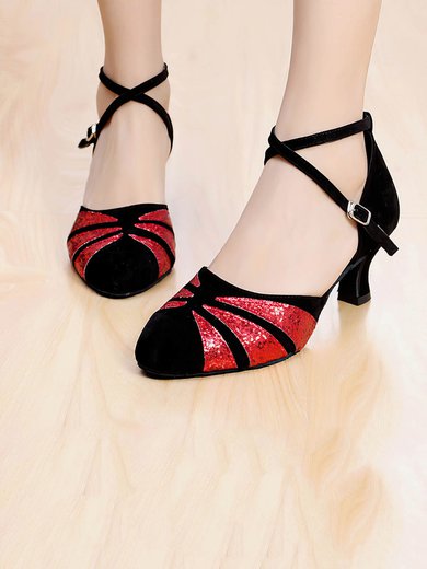 Women's Closed Toe Velvet Sequin Kitten Heel Dance Shoes #Milly03031240