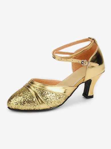 Women's Closed Toe Sparkling Glitter Buckle Kitten Heel Dance Shoes #Milly03031244