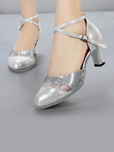 Women's Closed Toe PVC Sequin Kitten Heel Dance Shoes #Milly03031248