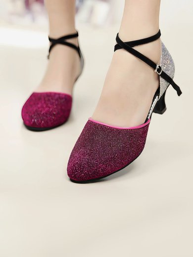 Women's Closed Toe Sparkling Glitter Buckle Kitten Heel Dance Shoes #Milly03031253