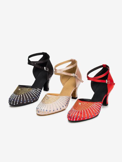 Women's Closed Toe Satin Crystal Kitten Heel Dance Shoes #Milly03031269