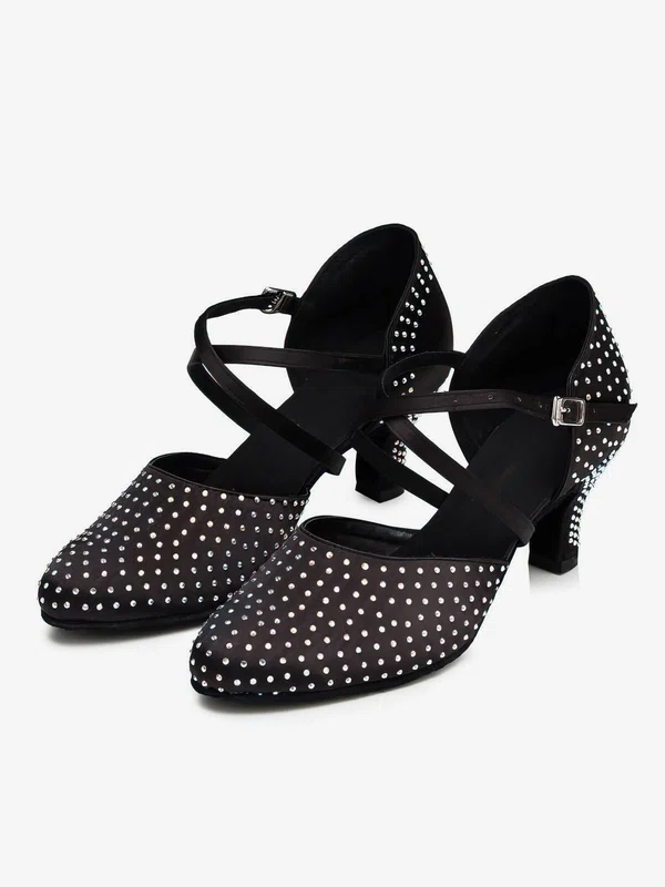 Women's Closed Toe Satin Crystal Kitten Heel Dance Shoes #Milly03031287
