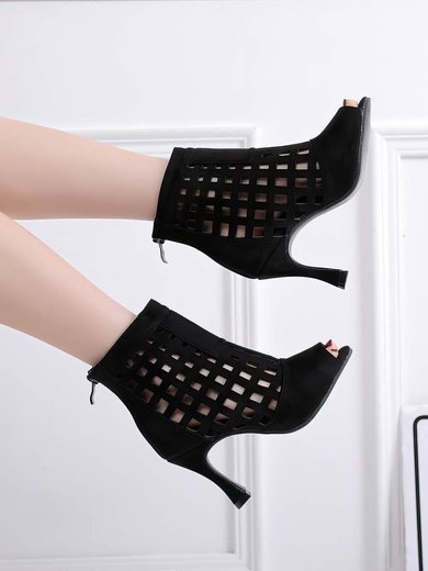Women's Peep Toe Velvet Zipper Stiletto Heel Dance Shoes #Milly03031319