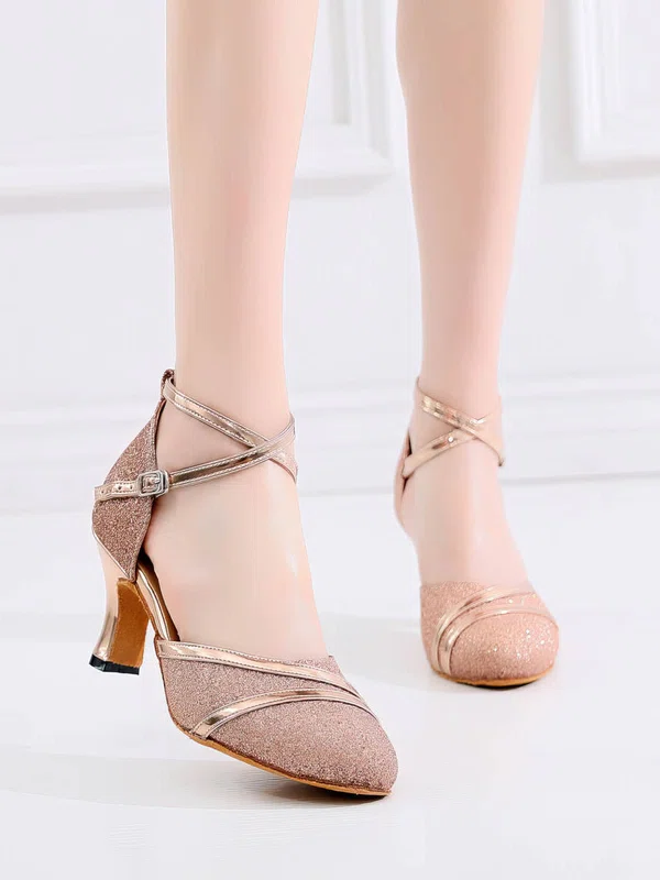 Women's Closed Toe PVC Sequin Kitten Heel Dance Shoes #Milly03031349
