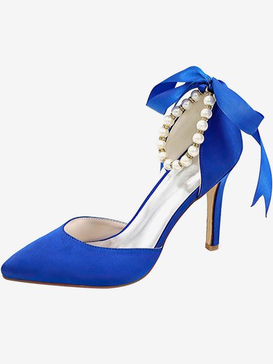 Women's Closed Toe Satin Buckle Stiletto Heel Wedding Shoes #Milly03031126