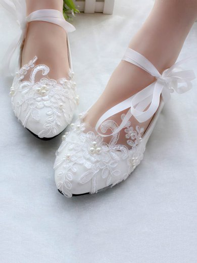 Women's Pumps PVC Imitation Pearl Flat Heel Wedding Shoes #Milly03031128