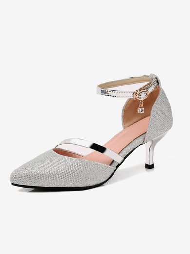 Women's Closed Toe PVC Sequin Kitten Heel Wedding Shoes #Milly03031130