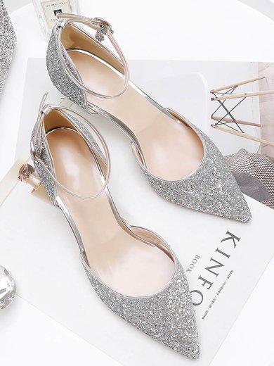 Women's Closed Toe Sparkling Glitter Sparkling Glitter Kitten Heel Wedding Shoes #Milly03031134
