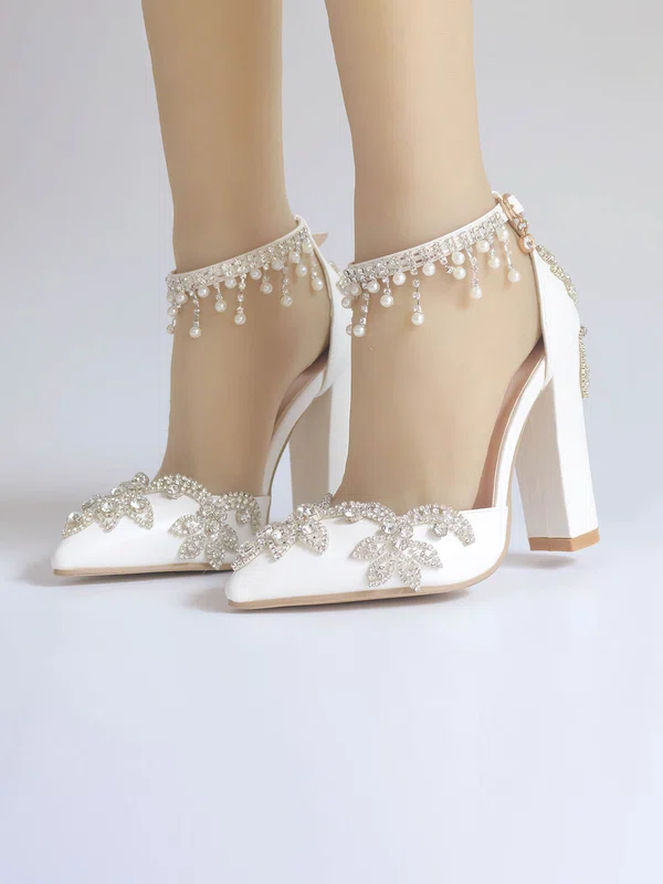 Women's Closed Toe PVC Crystal Chunky Heel Wedding Shoes #Milly03031136
