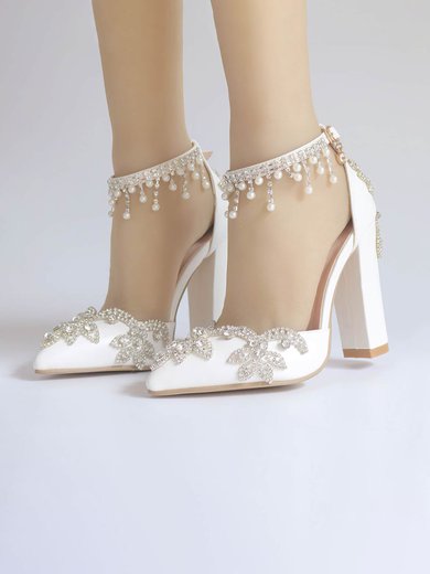 Women's Closed Toe PVC Crystal Chunky Heel Wedding Shoes #Milly03031136