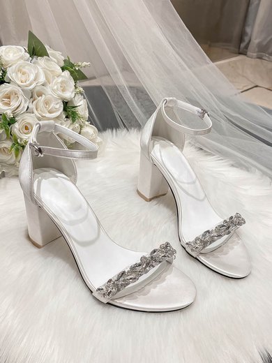 Women's Sandals Satin Crystal Chunky Heel Wedding Shoes #Milly03031148