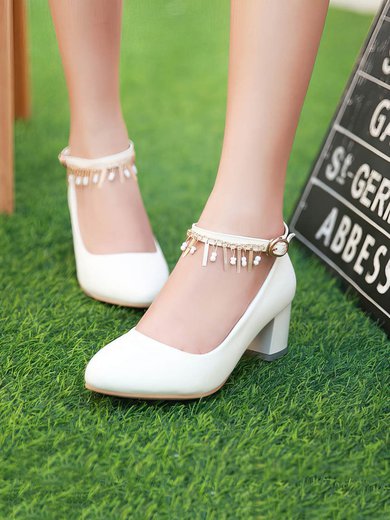 Women's Closed Toe Patent Leather Buckle Chunky Heel Wedding Shoes #Milly03031155