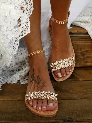 Women's Sandals PVC Crystal Flat Heel Wedding Shoes #Milly03031163