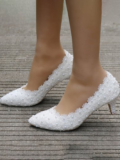 Women's Pumps Leatherette Imitation Pearl Kitten Heel Wedding Shoes #Milly03031169