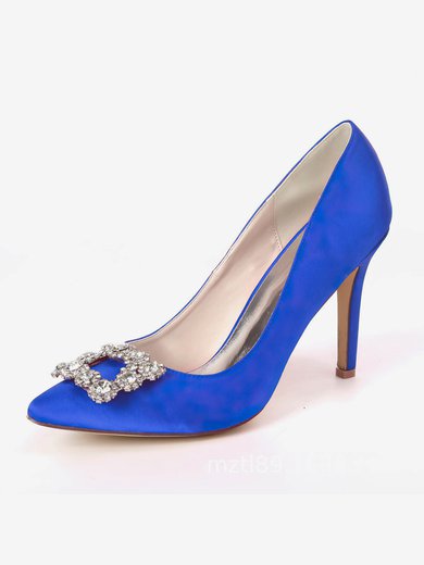 Women's Pumps Satin Crystal Stiletto Heel Wedding Shoes #Milly03031171