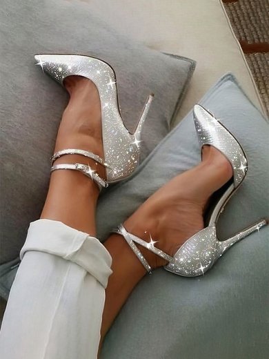 Women's Closed Toe Sparkling Glitter Sparkling Glitter Stiletto Heel Wedding Shoes #Milly03031172