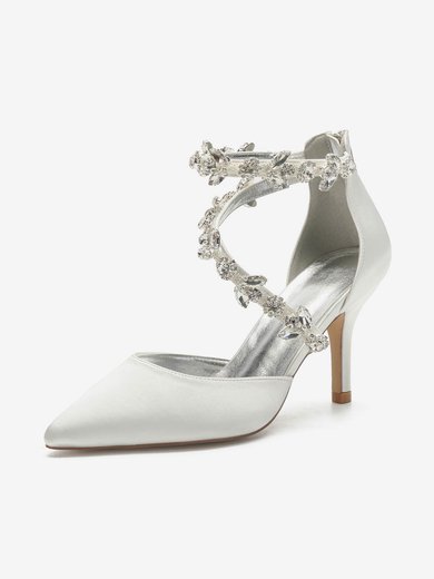 Women's Closed Toe Satin Zipper Stiletto Heel Wedding Shoes #Milly03031177