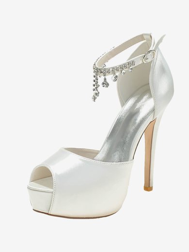 Women's Peep Toe Satin Crystal Stiletto Heel Wedding Shoes #Milly03031180