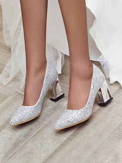 Women's Pumps Sparkling Glitter Sparkling Glitter Chunky Heel Wedding Shoes #Milly03031187