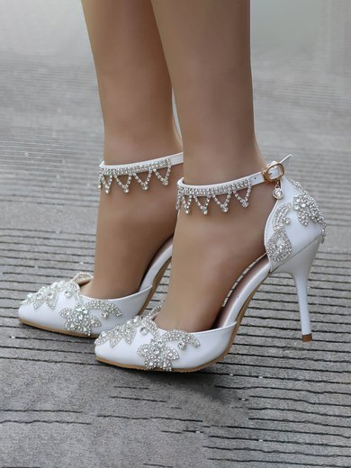 Women's Closed Toe Leatherette Buckle Stiletto Heel Wedding Shoes #Milly03031189