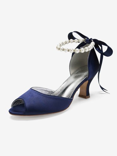 Women's Peep Toe Silk Like Satin Bowknot Chunky Heel Wedding Shoes #Milly03031195