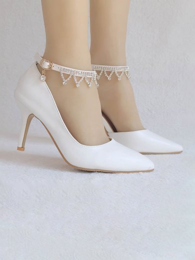 Women's Closed Toe Leatherette Tassel Stiletto Heel Wedding Shoes #Milly03031196