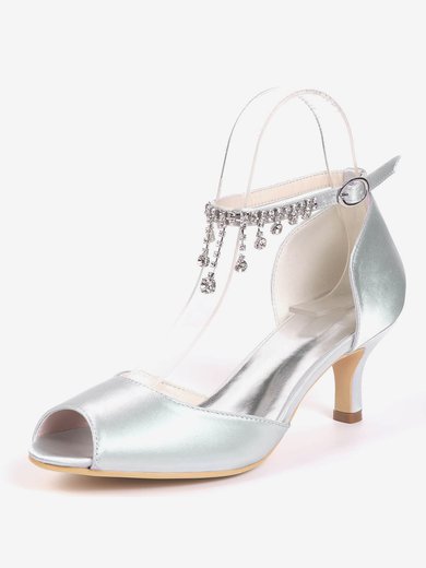 Women's Heels Silk Like Satin Rhinestone Kitten Heel Wedding Shoes #Milly03031203