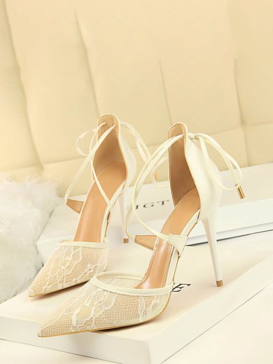 Women's Closed Toe Lace Stitching Lace Spool Heel Wedding Shoes #Milly03031204