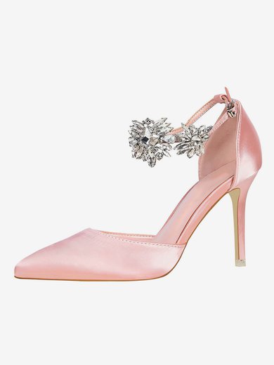 Women's Pumps Satin Rhinestone Stiletto Heel Wedding Shoes #Milly03031206