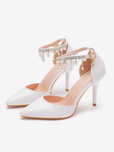 Women's Closed Toe Leatherette Rhinestone Stiletto Heel Wedding Shoes #Milly03031207