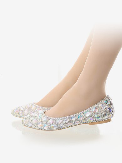 Women's Pumps Leatherette Rhinestone Flat Heel Wedding Shoes #Milly03031208