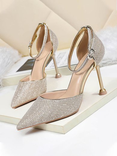 Women's Closed Toe Sparkling Glitter Buckle Stiletto Heel Wedding Shoes #Milly03031359