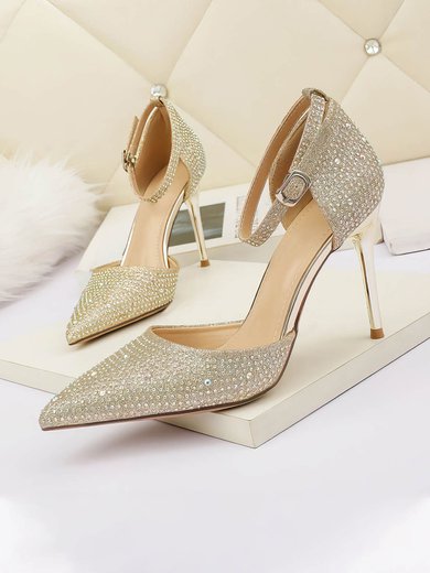 Women's Closed Toe Sparkling Glitter Crystal Stiletto Heel Wedding Shoes #Milly03031361