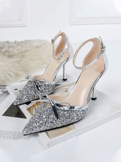 Women's Closed Toe Sparkling Glitter Buckle Stiletto Heel Wedding Shoes #Milly03031363