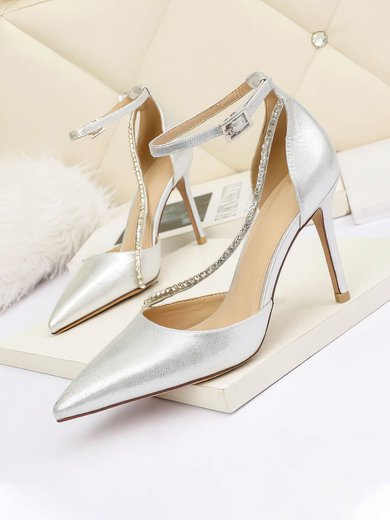 Women's Closed Toe PVC Crystal Stiletto Heel Wedding Shoes #Milly03031364