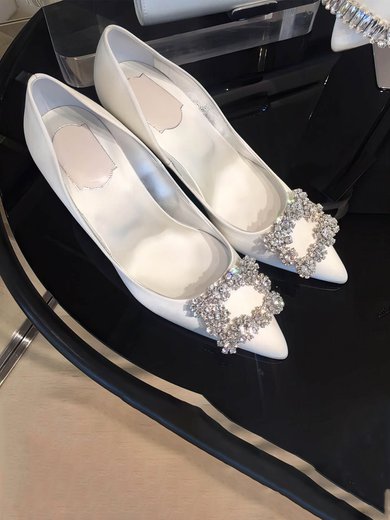 Women's Pumps Satin Crystal Stiletto Heel Wedding Shoes #Milly03031375