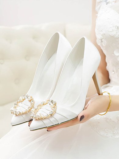 Women's Pumps Satin Crystal Stiletto Heel Wedding Shoes #Milly03031376