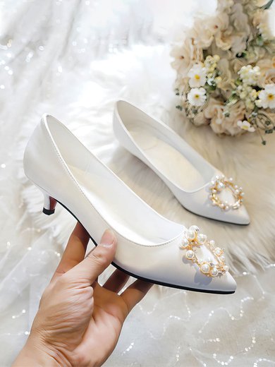 Women's Pumps Satin Crystal Low Heel Wedding Shoes #Milly03031380