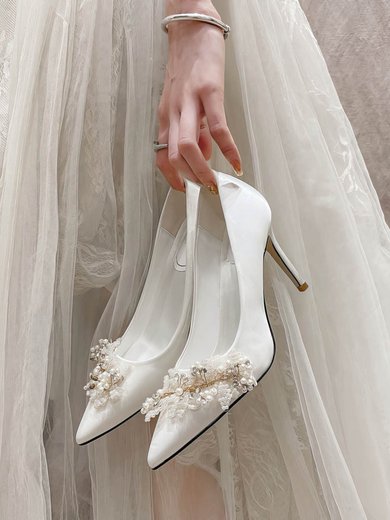 Women's Pumps Satin Crystal Stiletto Heel Wedding Shoes #Milly03031385