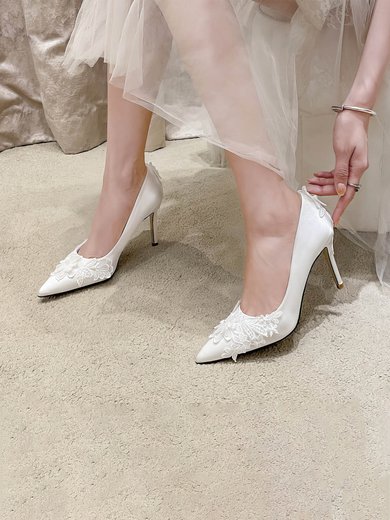 Women's Pumps Satin Flower Stiletto Heel Wedding Shoes #Milly03031388