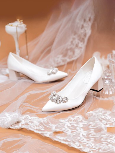 Women's Pumps Satin Crystal Chunky Heel Wedding Shoes #Milly03031389