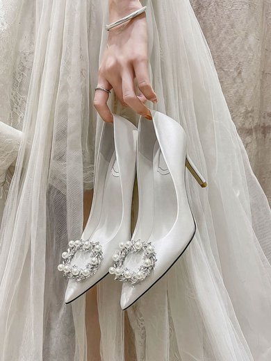 Women's Pumps Satin Crystal Stiletto Heel Wedding Shoes #Milly03031392