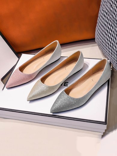 Women's Pumps Sparkling Glitter Sequin Flat Heel Wedding Shoes #Milly03031402